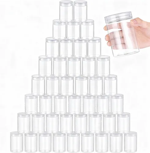 Vista 16 de SATINIOR 100 tarros de plástico con tapas, recipientes pequeños, tapas de boca ancha, pequeños recipientes de plástico para loción, crema, diamantes