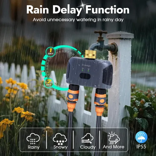 Vista 4 de WiFi Water Timer for Garden Hose with Brass Inlet,Smart Hose Timer with WiFi Hub, APP & Voice Control,Up to 20 Watering Plans, 2-Zone Sprinkler Drip