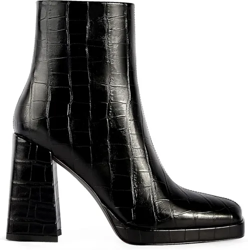 Vista 2 de ANN CREEK Botines de tacón grueso para mujer, con cremallera lateral, punta cuadrada, tacón alto, botas casuales
