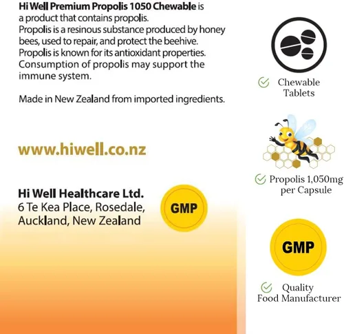 Vista 5 de (2 unidades) Hi Well Premium Propolis 1050 500 Tabletas