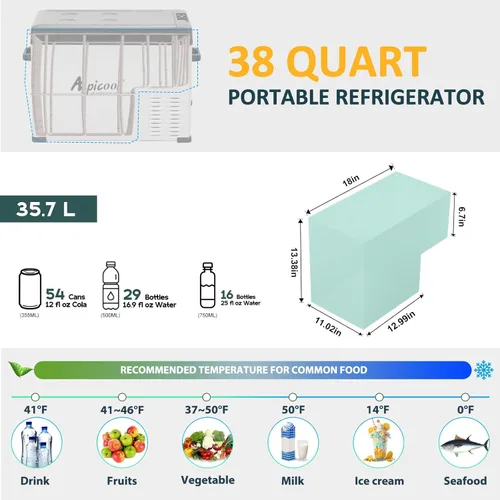 Vista 23 de Alpicool CHS45 Refrigerador de 12 voltios con control de temperatura dual, portátil, 33 cuartos (31 litros), para camión, cámper, barco, campamento