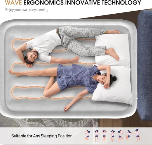 Vista 2 de DIVON Colchón de Aire Full con Bomba Integrada, 18'' de Alto Colchón Inflable Full con Patrón de Ondas, Colchón de Auto Inflado/Desinflado en 3