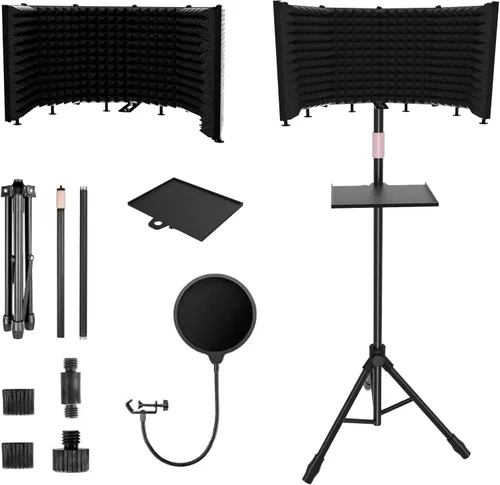 Vista 9 de Escudo de aislamiento para micrófono – Panel insonorizado plegable y ajustable para grabación, podcast, cabina vocal, estudio y uso en casa