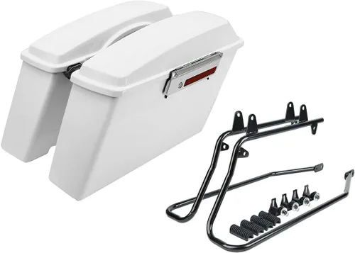 Vista 11 de Alforjas duras negras mate para baúl con soportes de conversión negros para Harley Softail Heritage Classic Deluxe 1984-2017