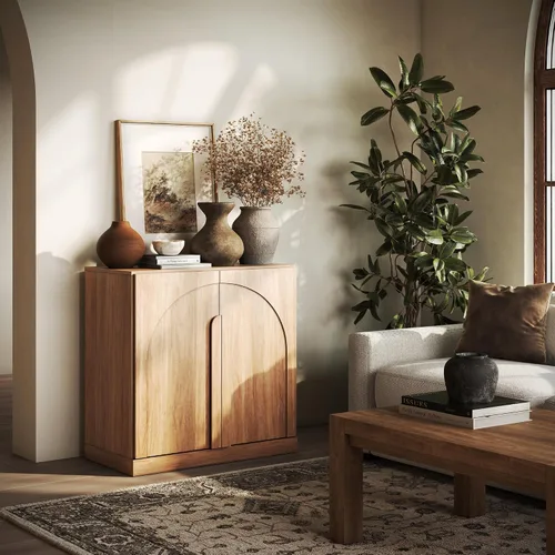 BELLEZE Bijou - Aparador de buffet de 31.5 pulgadas, gabinete moderno con puerta de madera arqueada, organizador oculto de almacenamiento privado