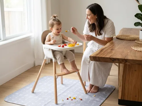 Vista 6 de Tapete de salpicaduras para bebé para debajo de la silla alta, artes/manualidades, tapete lavable de 51 x 51 pulgadas, tapete impermeable y lavable