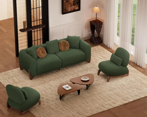 Vista 9 de Morden Fort Juego de sofá Cloud de 3 piezas, moderno sofá Sherpa Boucle con patas de madera, cómodos sofás tapizados minimalistas agradables a