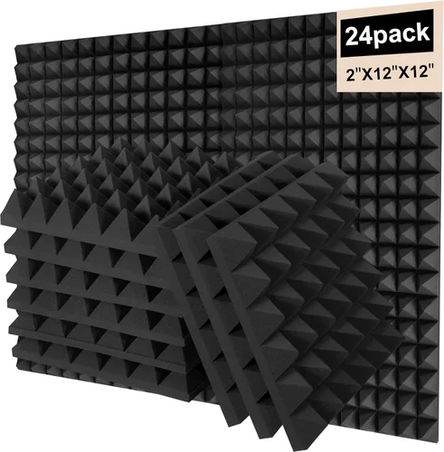Vista 8 de 36 paquetes de paneles de espuma acústica Saiqiang de 2" x 12" x 12", paneles de espuma de insonorización con absorción de ruido en cuña, paneles
