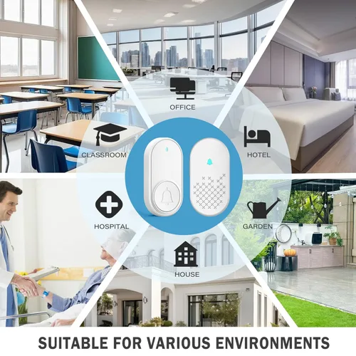 Vista 5 de Kit de timbre inalámbrico, timbre de puerta con rango de 1000 pies, 32 campanillas, fácil instalación, 4 volúmenes ajustables, funciona