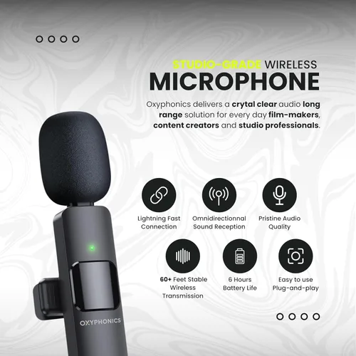 Vista 3 de Micrófono Lavalier inalámbrico profesional (3 en 1) para iPhone, iPad, Android - Micrófono de solapa de estudio para vlogging Youtube TikTok
