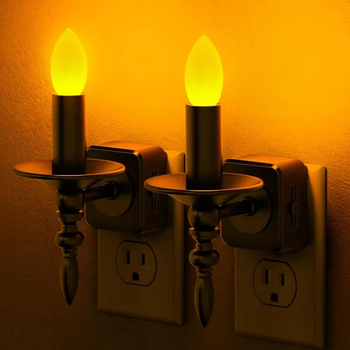 Vista 11 de Briignite Luces Nocturnas de Velas Sin Llama que se Enchufan a la Pared, Luz Nocturna LED Ámbar con Sensor de Anochecer a Amanecer, 0-100LM