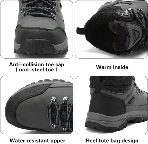 Vista 4 de Lamincoa Botas de nieve para hombre, impermeables, para senderismo, antideslizantes, para invierno, al aire libre, cálidas, cómodas, para acampar