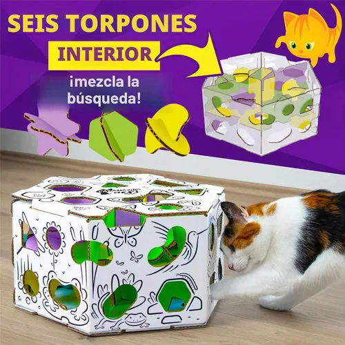 Vista 3 de Cat Amazing HEX – Caja de rompecabezas interactiva para golosinas de gato y alimentador de rompecabezas – Caja de laberinto de golosinas para gatos