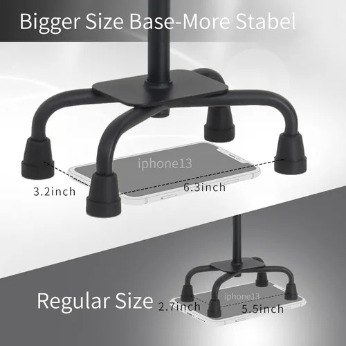 Vista 4 de BeneCane Bastón cuádruple con dos luces LED con base grande y mango en T ligero y ajustable, cuatro puntas, resistente para hombres y mujeres