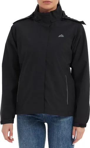 Vista 2 de MOERDENG Chaqueta impermeable para mujer, ligera, con capucha, para senderismo, cortavientos softshell