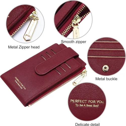 Vista 5 de ZRTARY Slim Card Holder Wallets for Women RFID Bifold Card Case Money Organizer with Zipper Pocket