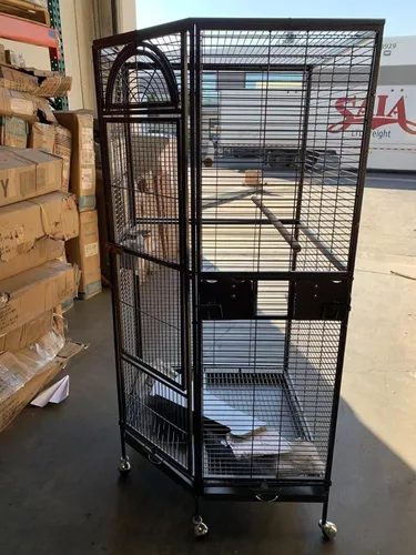 Vista 3 de Jaula de esquina para pájaros Seny para cacatúas y periquitos, color negro y blanco nuevo (negro)