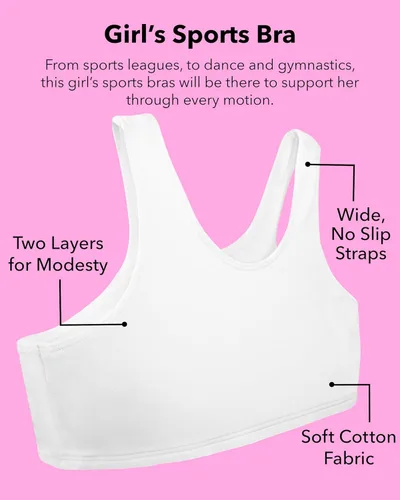 Vista 2 de Fruit of The Loom Girls Multi Pack Cotton Built -Up Stretch Sports Bra Available in 6 Packs!