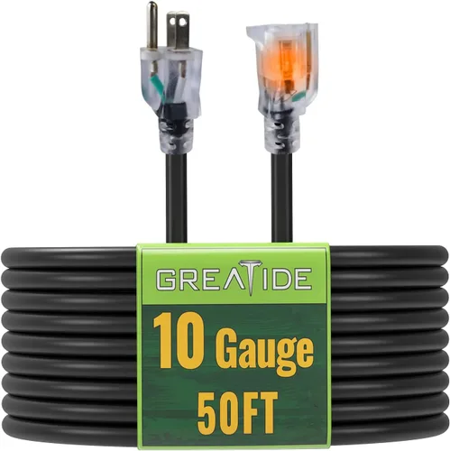Vista 12 de Cable de extensión iluminado para exteriores de 10 pies - Cable de extensión amarillo resistente SJTW 10/3 con enchufe a tierra de 3 puntas