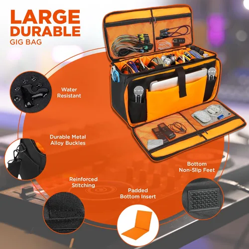 Vista 3 de Bolsa organizadora de archivos de cable y bolsa para DJ con parte inferior acolchada desmontable y separadores ajustables, bolsa de viaje