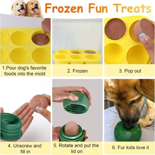 Vista 6 de BABORUI Moldes de golosinas para perros de 6 cavidades con tapa para Woof Pupsicle pequeño 10-25 libras, moldes reutilizables de golosinas