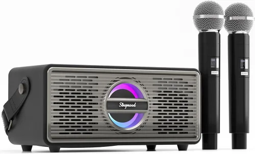 Vista 8 de Máquina de karaoke con 2 micrófonos UHF, subwoofer, barra de sonido de audio para cine en casa, compatible con óptico/Bluetooth/AUX/USB/PC, máquina