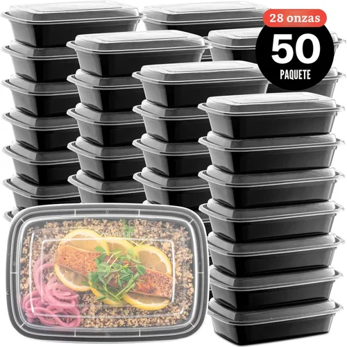 Vista 7 de Paquete de 50 recipientes reutilizables para preparación de comidas, aptos para microondas, recipientes de almacenamiento de alimentos con tapas, 28