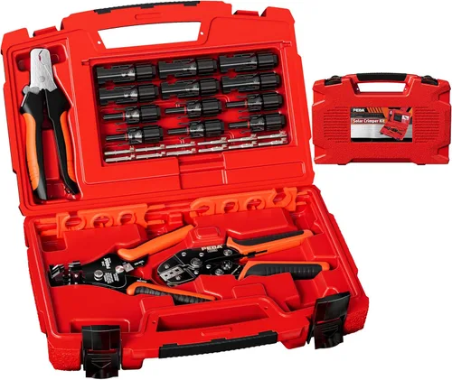 Vista 13 de PEBA Kit de herramientas de prensado, crimpadora solar para cable de panel solar AWG 16-10, con 6 pares de conectores solares IP68 y 1 par de llave
