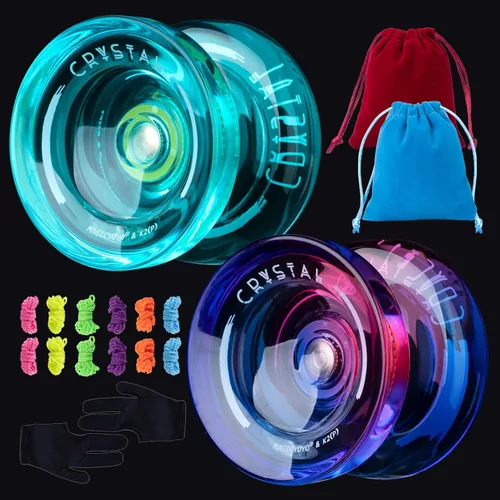 MAGICYOYO Yoyo K2 Responsive para niños principiantes Yoyo con 2 guantes de yoyo, 2 bolsas de yoyo, 12 cuerdas de yo (verde cristal + rosa púrpura