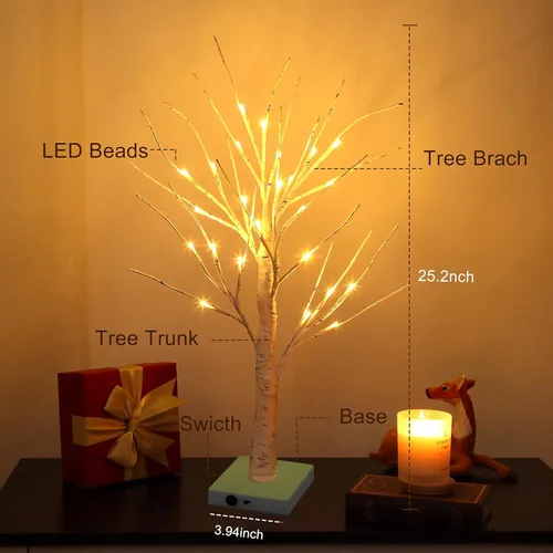 Vista 3 de Juego de 2 luces blancas cálidas para árbol de abedul con batería o USB, 24 luces LED de hadas, árbol espiritual, decoración de mesa para el hogar