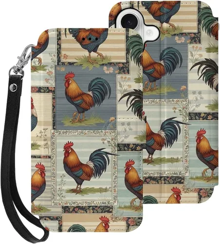 Vista 17 de SWEET TANG Compatible with iPhone 17 Pro Wallet Case Women PU Leather Shockproof Protective Folio Flip Cover (Chicken Chickens)