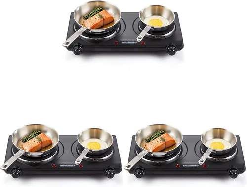 Vista 10 de Elite Gourmet EDB-302BF# Quemador doble de hierro fundido para encimera, placa caliente eléctrica de 1500 vatios, controles de temperatura, luces