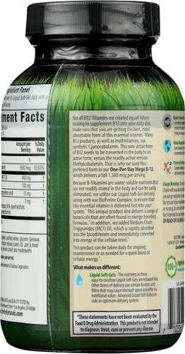 Vista 2 de Irwin Naturals Vitamina de metilcobalamina de alta potencia Mega B-12 de 1,500 mcg, absorción rápida y mejorada con MCT + ginseng asiático, impulso