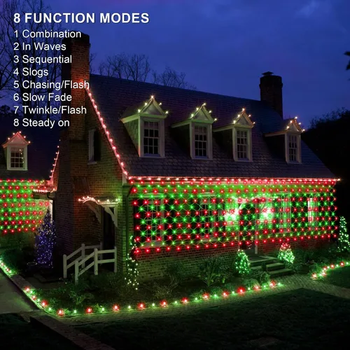 Vista 3 de 198 luces de red LED de 9.8 pies x 6.6 pies enchufables, 8 modos de iluminación de malla conectables, luces de red de Navidad impermeables al aire