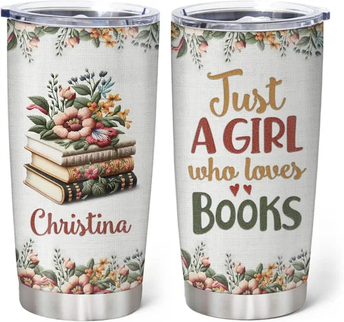 Hyturtle Vaso de libro impreso personalizado, regalos de cumpleaños para amantes de los libros, regalos para amantes de los libros para mujeres,