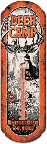 Rivers Edge Products Termómetro de pared de estaño, termómetro de 17 x 5 pulgadas con revestimiento UV para interiores o exteriores, termómetro para