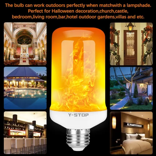 Vista 6 de Y- STOP - Bombillas LED de llama, bombillas de fuego mejoradas con 4 modos y efecto invertido, bombilla parpadeante con base E26 para decoraciones