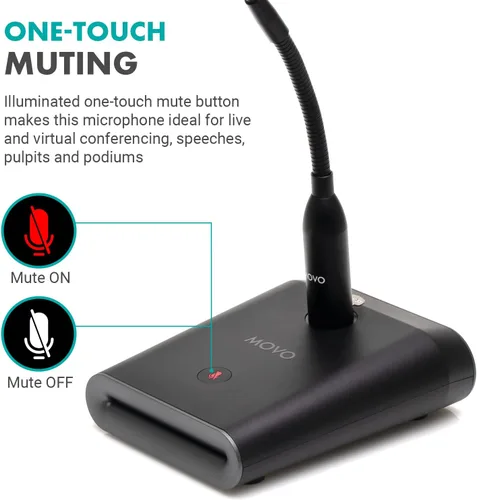 Vista 7 de Movo GM-5 Micrófono profesional de cuello de cisne de 18 pulgadas con soporte de interfaz USB, micrófono de podio con silencio de un solo toque