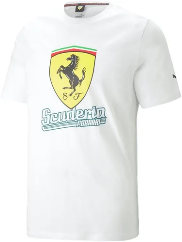PUMA Mens Ferrari Race Shield Graphic Crew Neck Manga Corta Atlético Tops Casual - Blanco