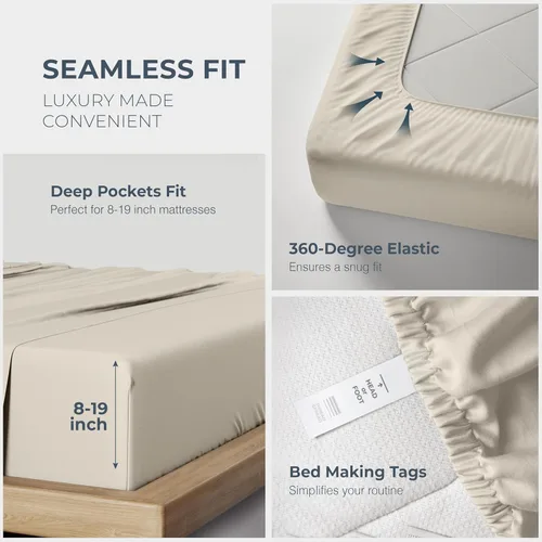 Vista 5 de THREAD SPREAD Juego de sábanas de 100% algodón egipcio tamaño King - Sábanas de lujo de 1500 hilos de algodón egipcio tamaño King, bolsillo profundo