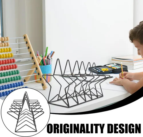 Vista 3 de Iron - Organizador de escritorio en forma de estrella para discos de vinilo, CD, libros y documentos, negro, 10.23 x 7.28 x 6.88 pulgadas, método