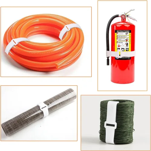 Vista 7 de Correas de cable ajustables de 16 pies con hebillas, longitud de corte libre, bridas de cable de sujeción reutilizables blancas, correa de seguridad