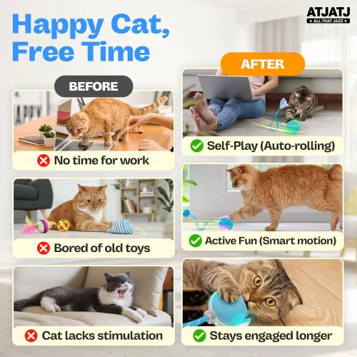 Vista 2 de Pelotas interactivas para gatos de interior, juguete inteligente automatizado para gatos con cola de malla elástica, juguete recargable de 3