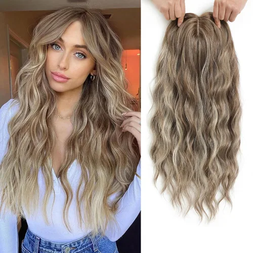 Vista 17 de PANEWAY Toppers de pelo de 7 x 7 pulgadas para mujeres con cabello fino, pelucas de 20 pulgadas para mujer, 1B