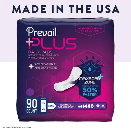 Vista 5 de Prevail Plus Almohadillas de control de vejiga para incontinencia de larga duración Máxima absorción 90 unidades (2 paquetes o 45)