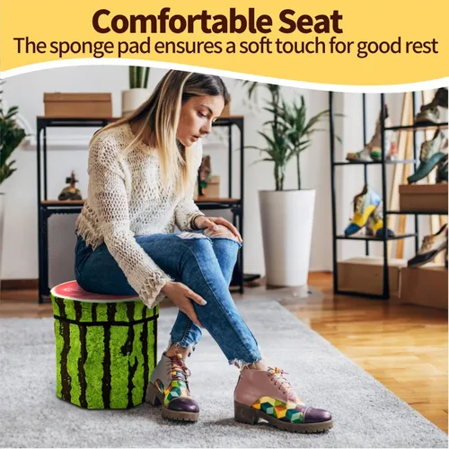 Vista 2 de Covzoe Paquete de 3 taburetes de almacenamiento de frutas, taburete otomano plegable de 12 x 12 pulgadas con cojín de espuma, baúl de almacenamiento