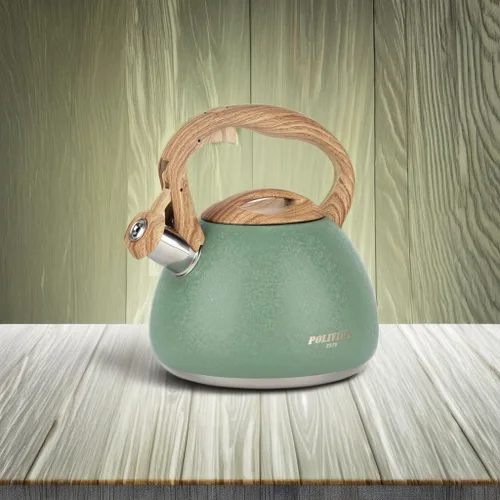 Vista 20 de POLIVIAR Hervidor de té, 2.7 cuartos de galón con acabado azul y mango de madera con silbato fuerte, tetera de acero inoxidable de grado
