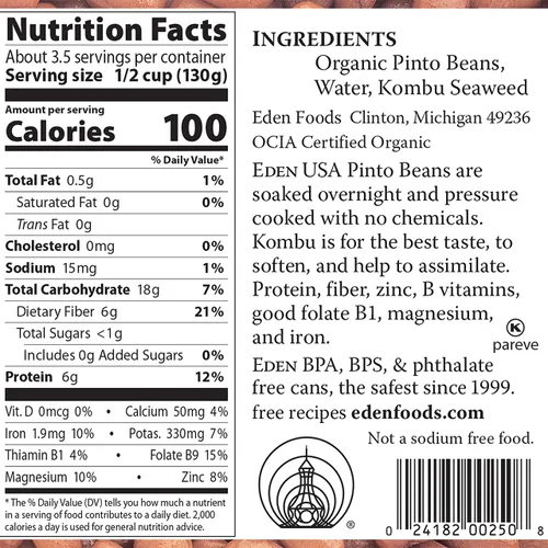 Vista 2 de Eden Foods Organic Pinto Beans, 15 oz