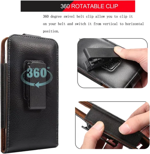 Vista 2 de Funda giratoria con clip para cinturón de cuero para Samsung Galaxy A55 A54 5G A53 A52 S25+ S24+ S23+ S22+ S21+ S23 S21 S20 FE Note 10, iPhone 17 16