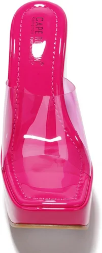 Vista 4 de Cape Robbin Sandalias de cuña con plataforma para mujer, tacón cuadrado de 6 pulgadas, puntera abierta, correa transparente (rosa)